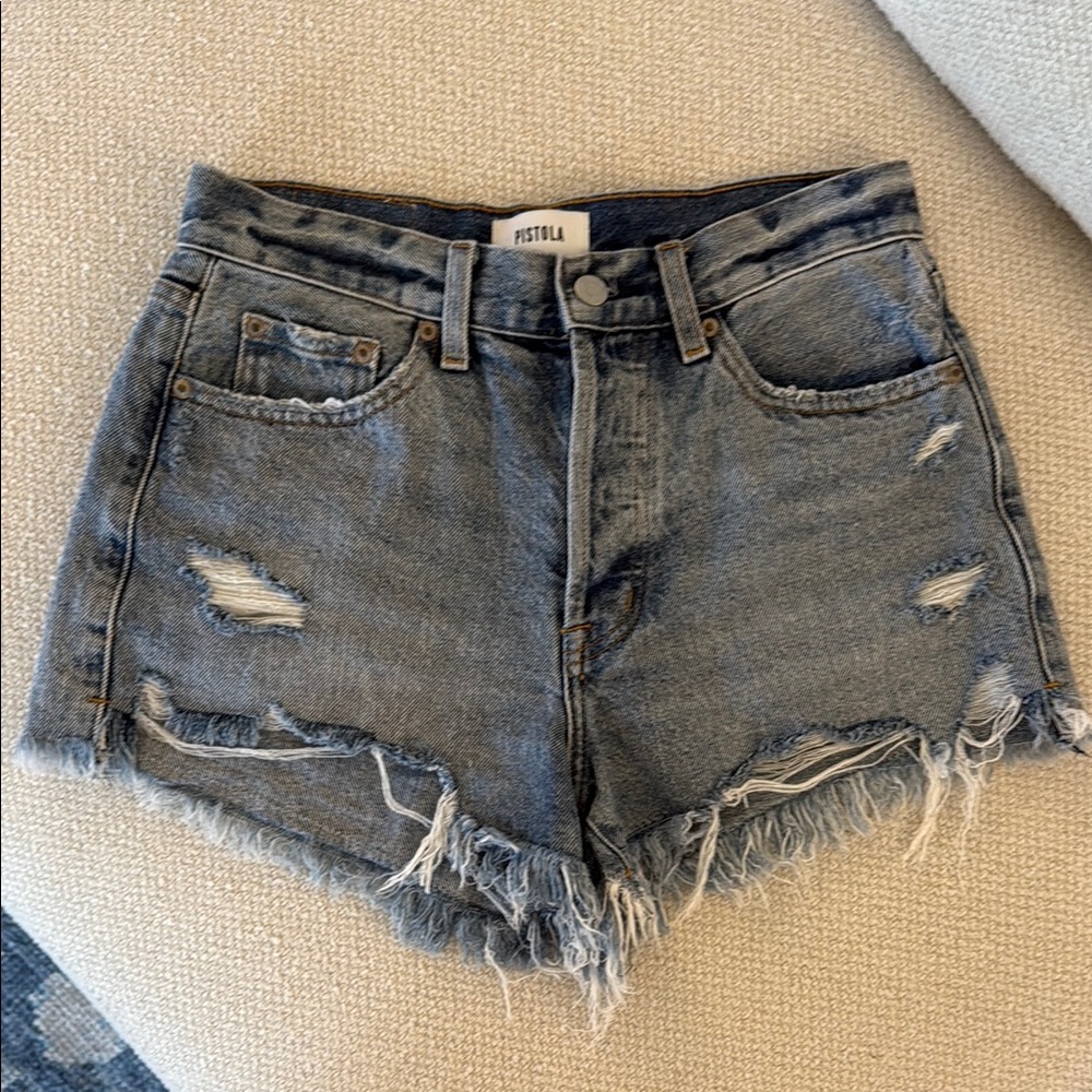 Pistola Blue Jean Shorts Distressed High-Waisted